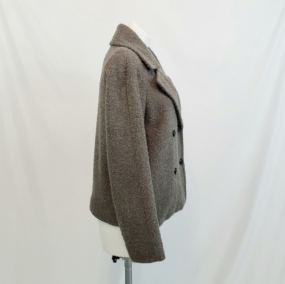 GAP Fuzzy Double Breasted Pea Coat Brown Taupe Textured Jacket - Picture 3 of 12